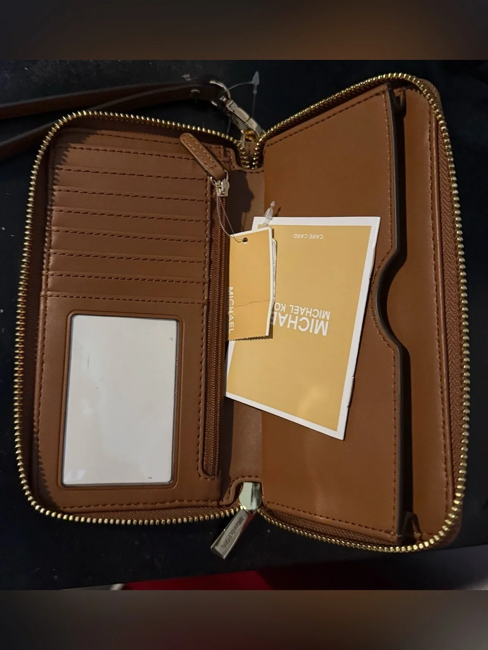 Michael Kors Tan Pebbled Leather Wristlet with Gold Logo